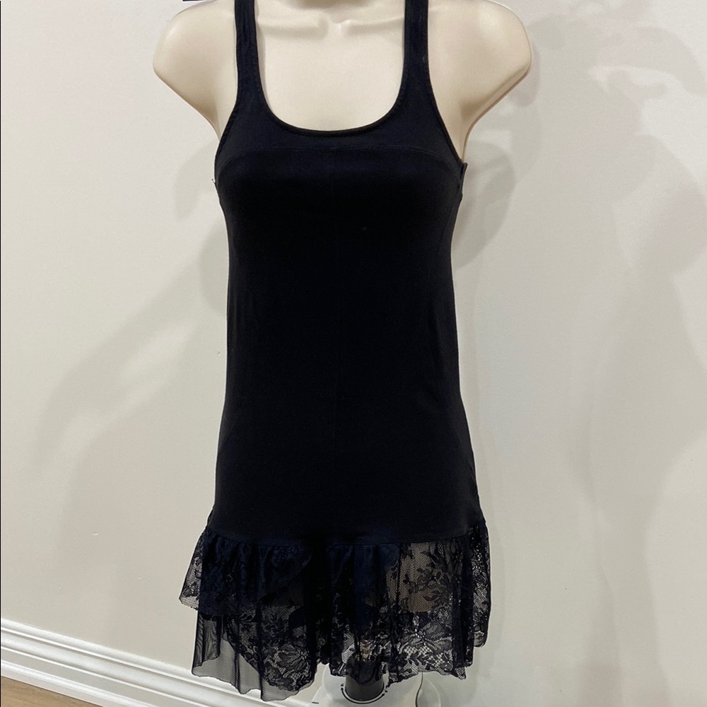 Elegant Black Lace Trim Halter Neck T shirt or Mini Dress